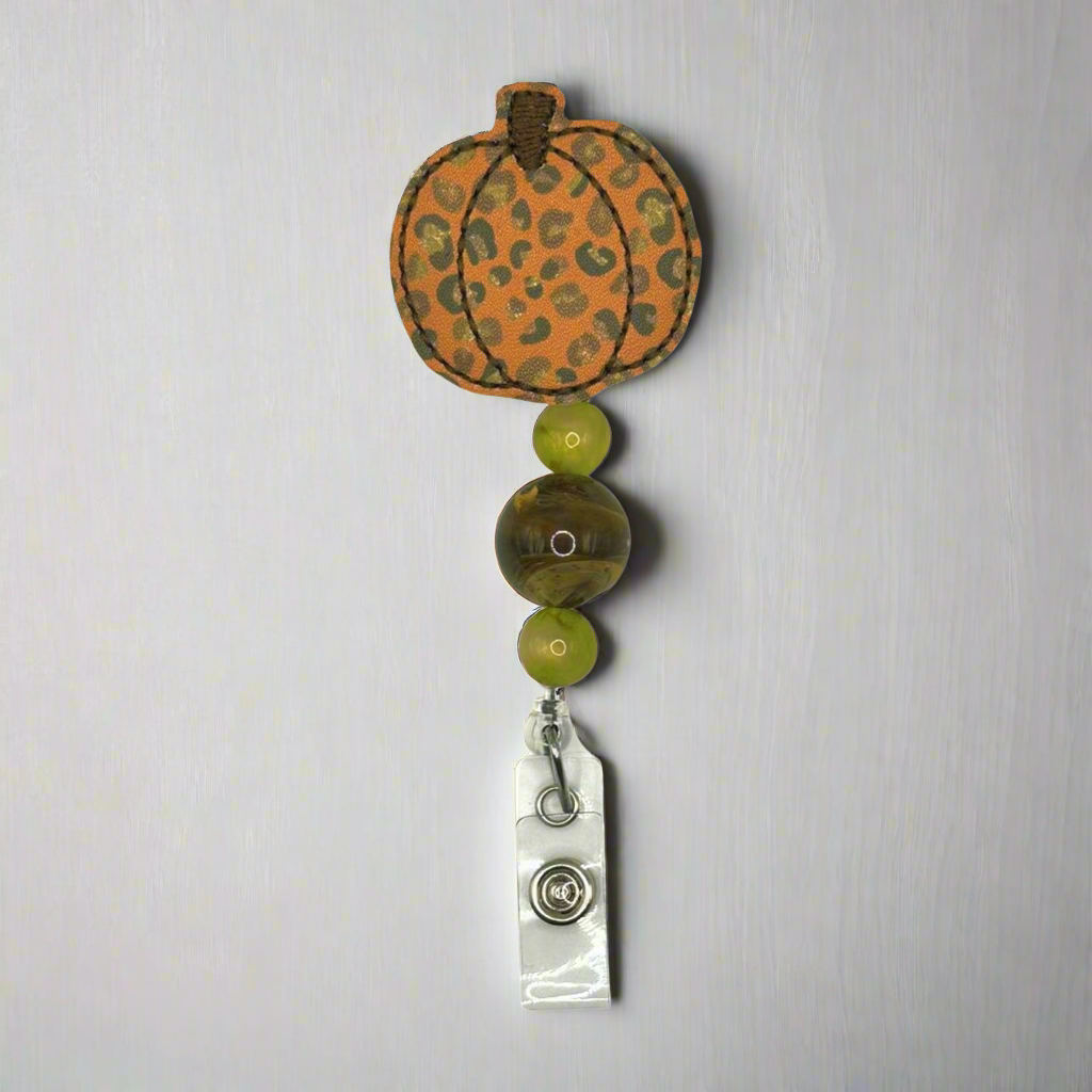 Leopard Pumpkin Beaded Badge Reel
