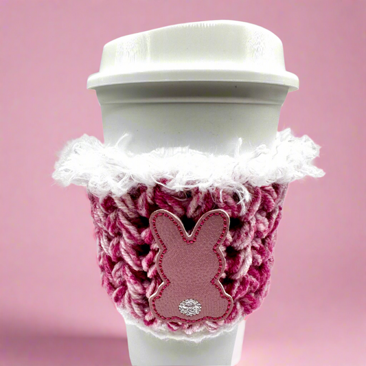 Pink Bunny Crocheted Coffee Cozy