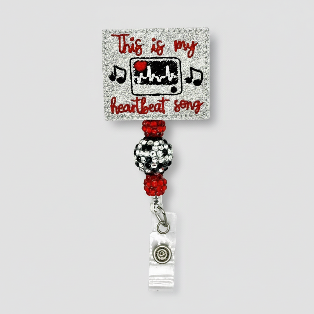 Heart beat song badge reel, handmade retractable ID badge reel - view 2