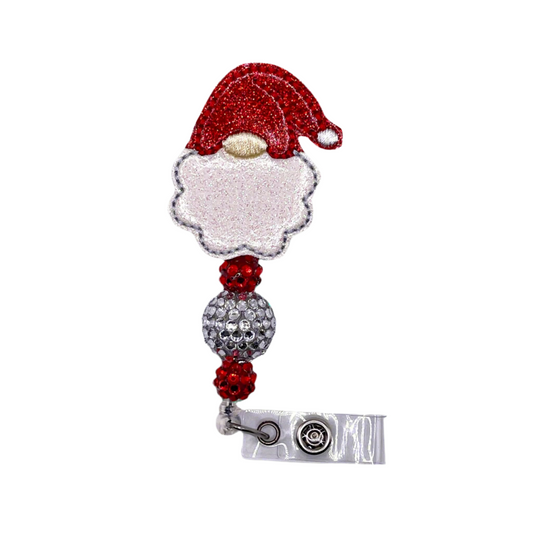 Santa Gnome Head Beaded Badge Reel