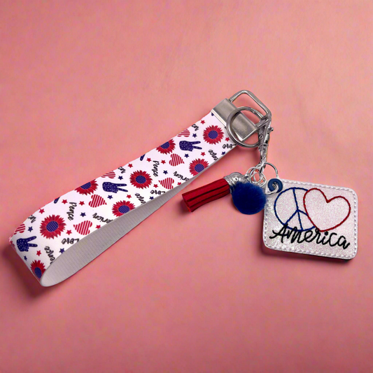 Peace, Love, America with wristlet