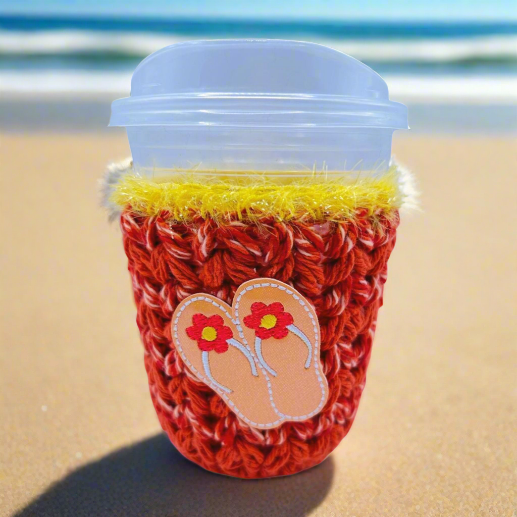 Orange flip flop cozy, handmade drink sleeve
