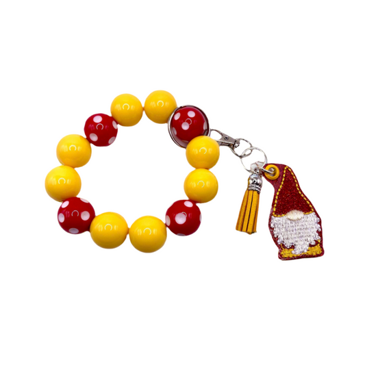 Red and Gold Keychain with Beaded Wristlet