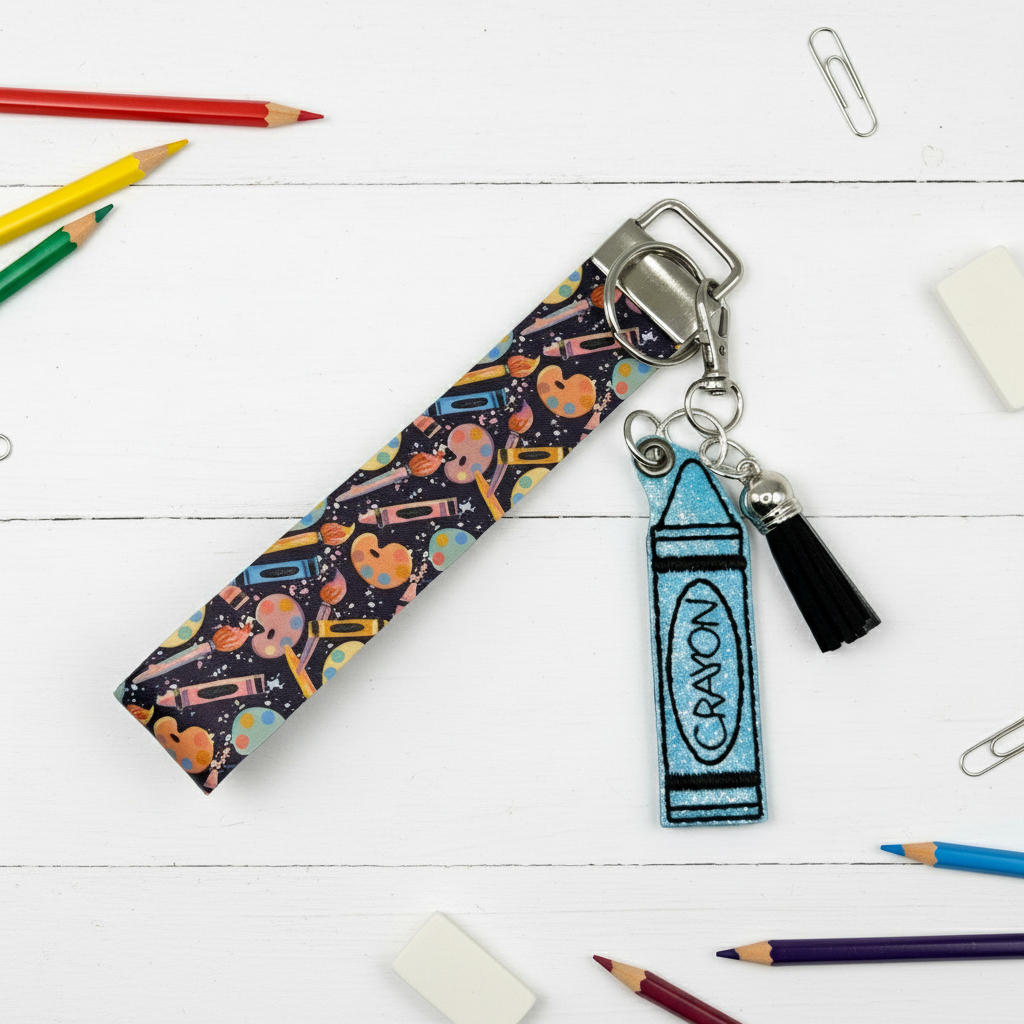 Crayon Keychain and Wristlet, handmade keychain wristlet - view 3