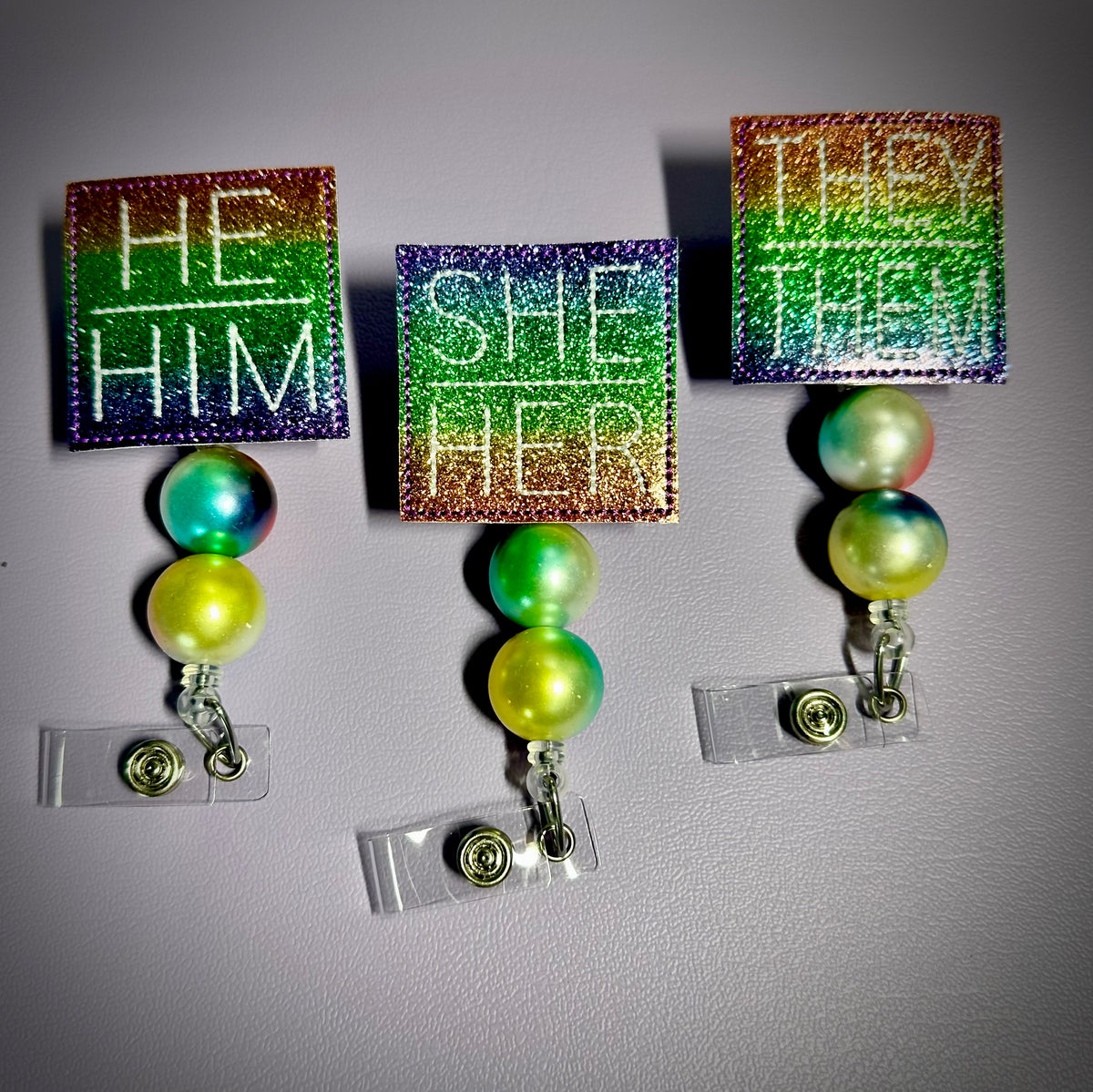 Pronoun Badge Reel, handmade retractable ID badge reel - view 2