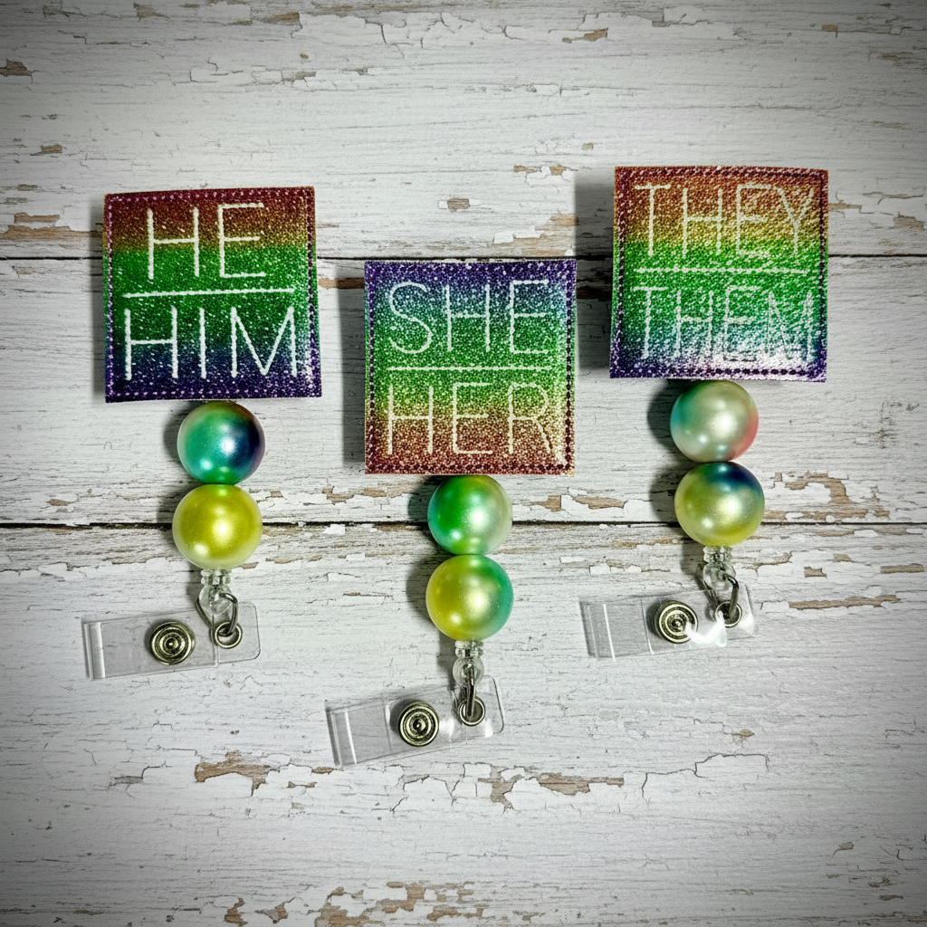 Pronoun Badge Reel, handmade retractable ID badge reel