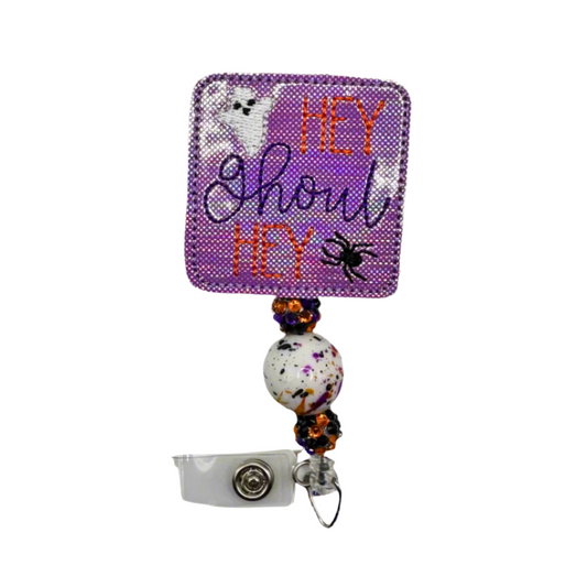 Hey Ghoul Hey Beaded Badge Reel
