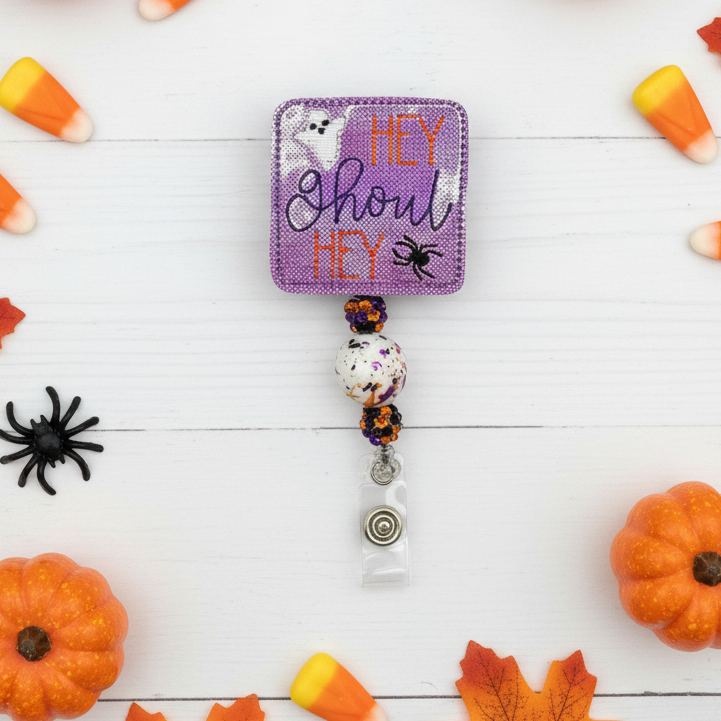 Hey Ghoul Hey Beaded Badge Reel