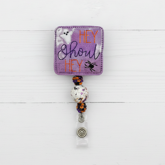Hey Ghoul Hey Beaded Badge Reel