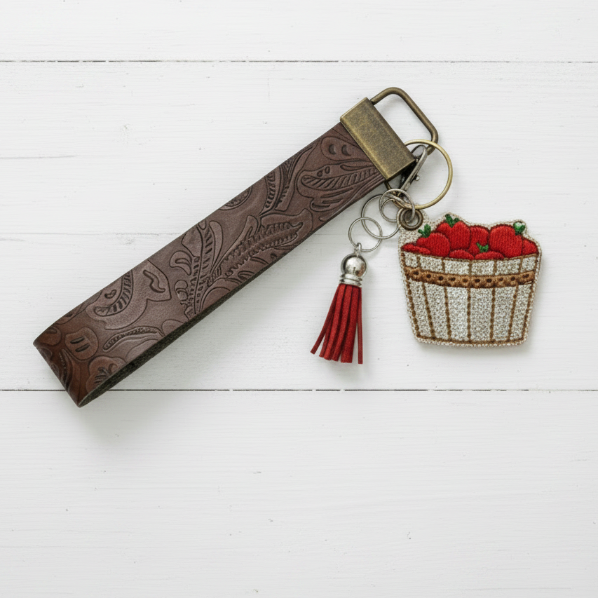 Red Apple Basket Keychain and Wristlet