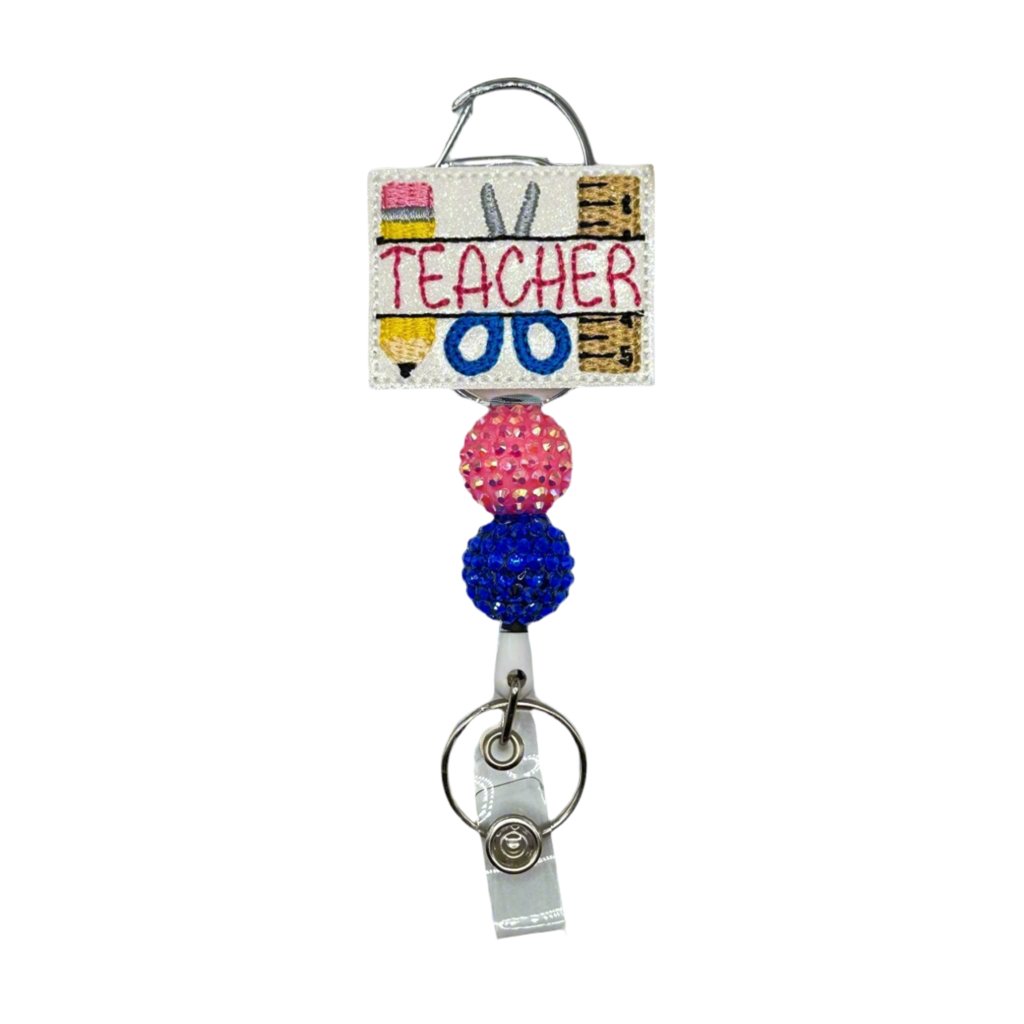 Teacher With Supplies Badge Reel