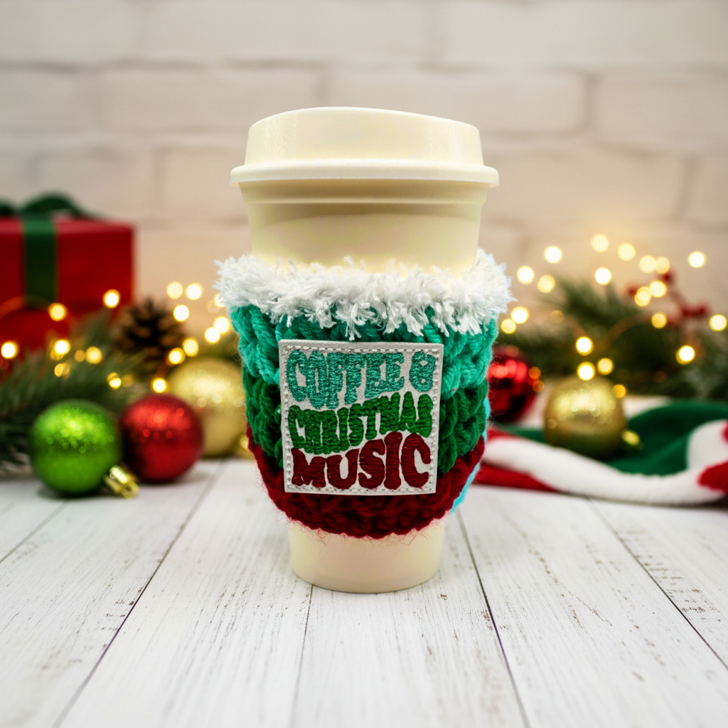 Coffee and Christmas Coffee Cozy, handmade drink sleeve - view 2