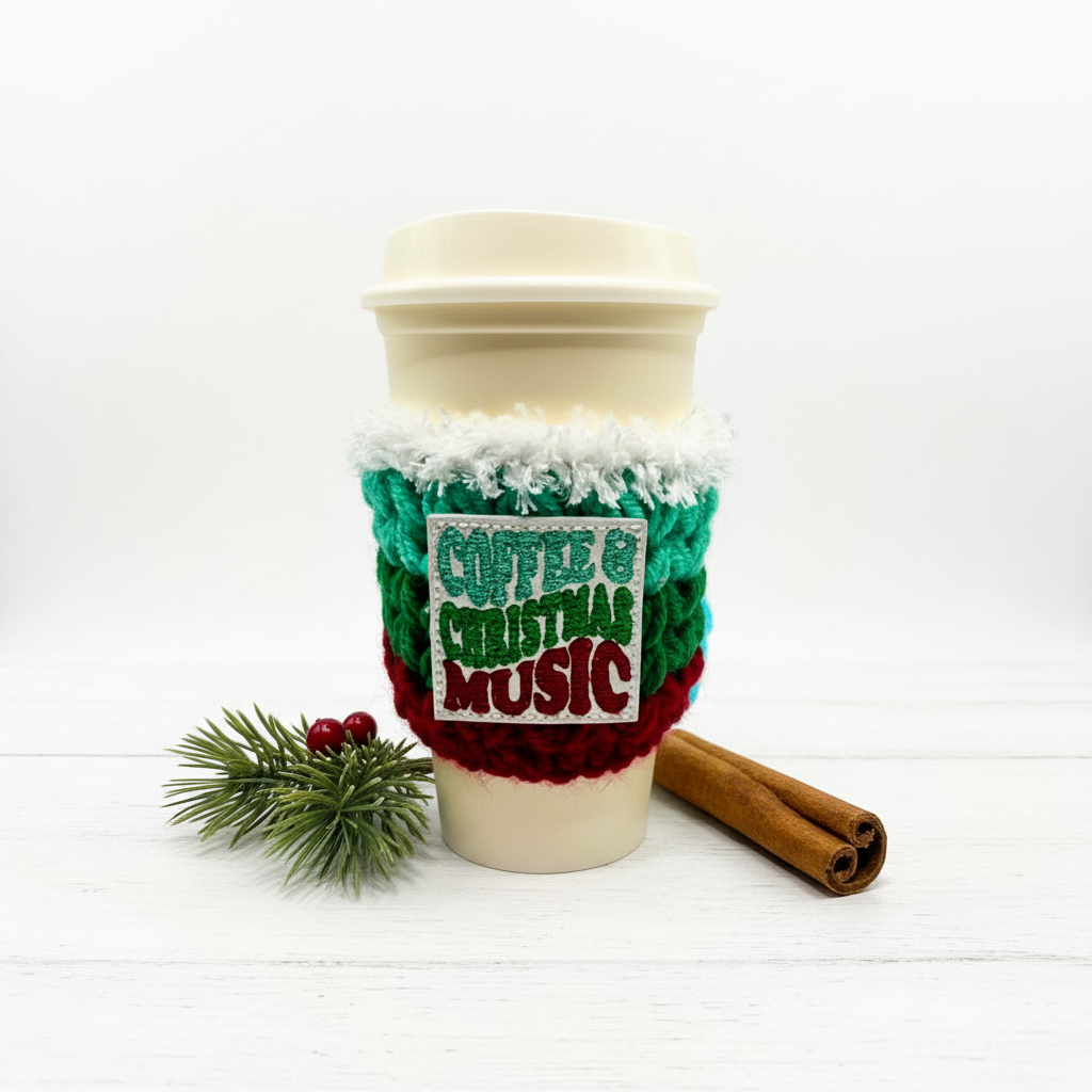 Coffee and Christmas Coffee Cozy, handmade drink sleeve