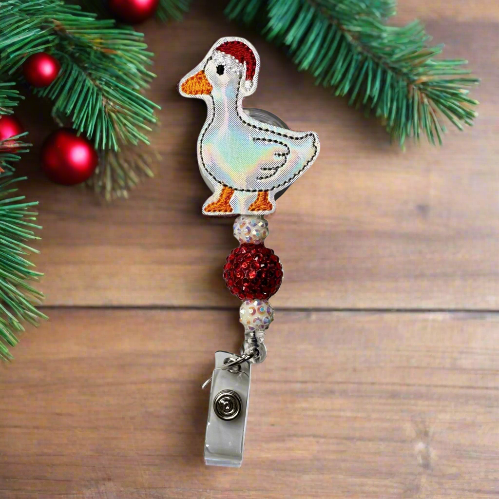 Santa Goose Beaded Badge Reel