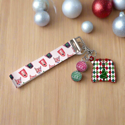 Ugly Christmas Sweater keychain and Wristlet