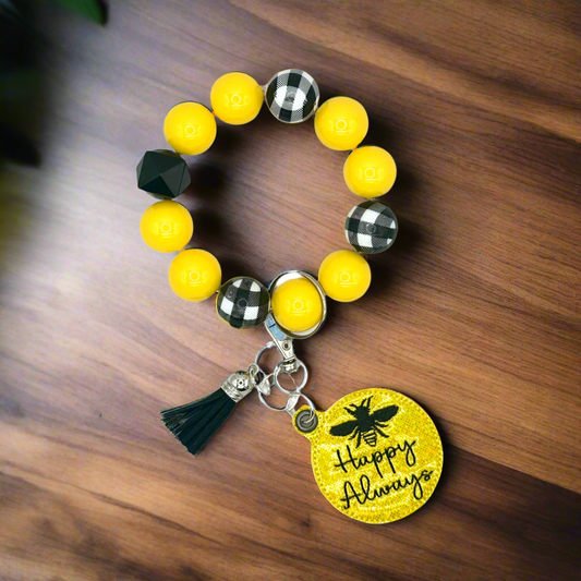 Bee Happy Always Keychain with Beaded Wristlet