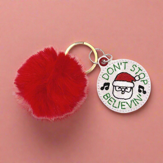 Don’t Stop Believin’ Pom Pom Keychain