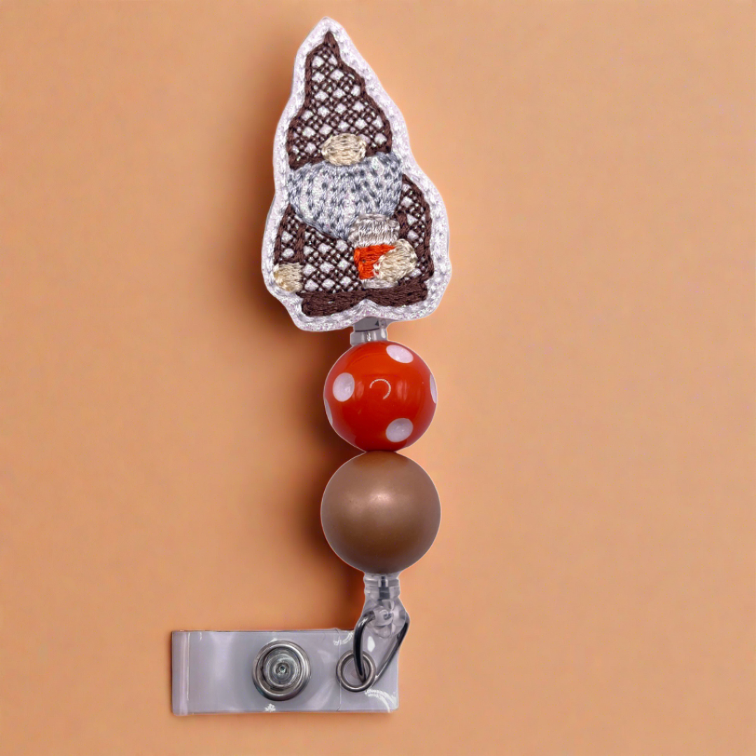 Coffee Gnome Beaded Badge Reel