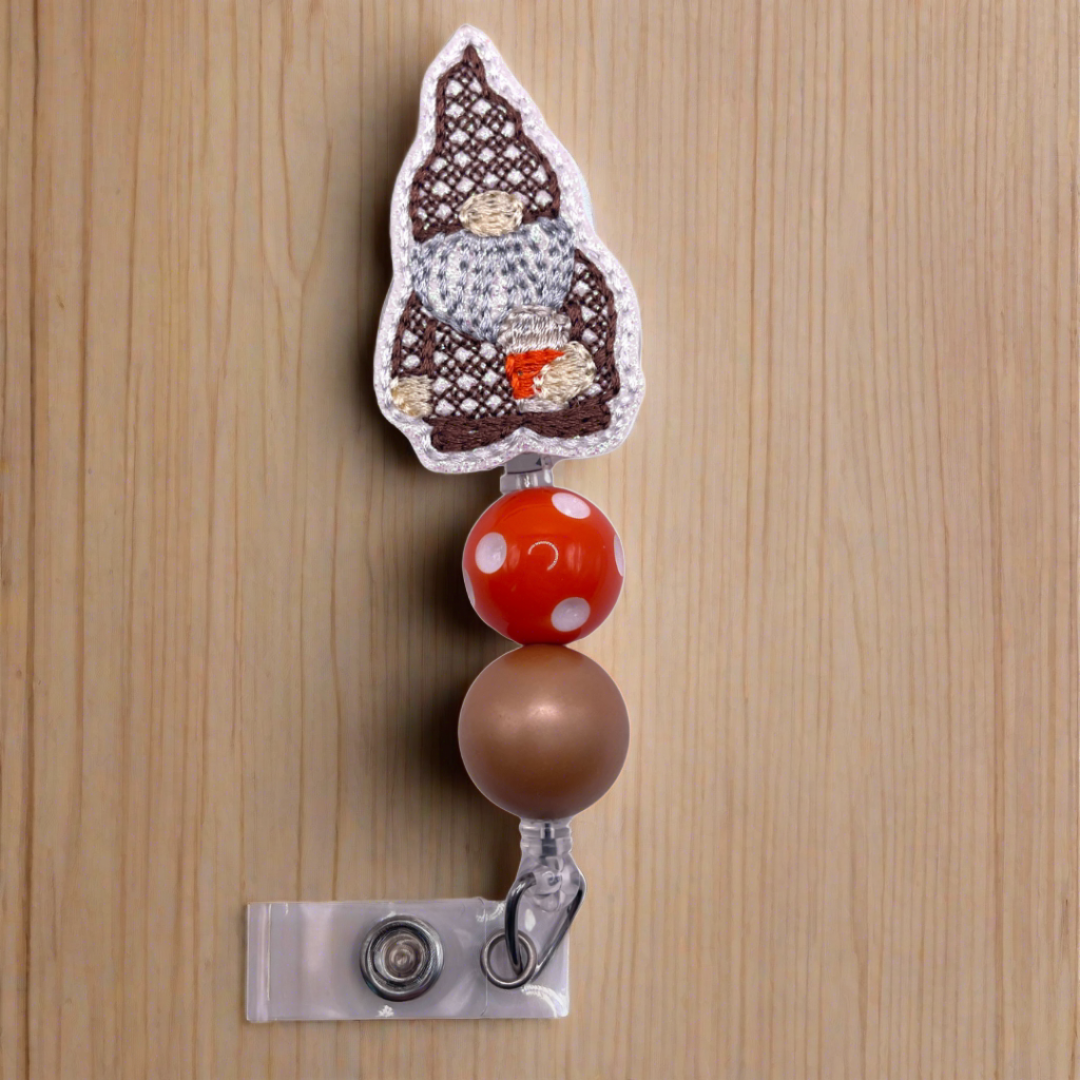 Coffee Gnome Beaded Badge Reel