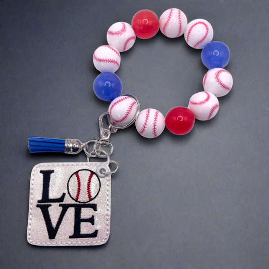Baseball Love Keychain with Beaded Wristlet