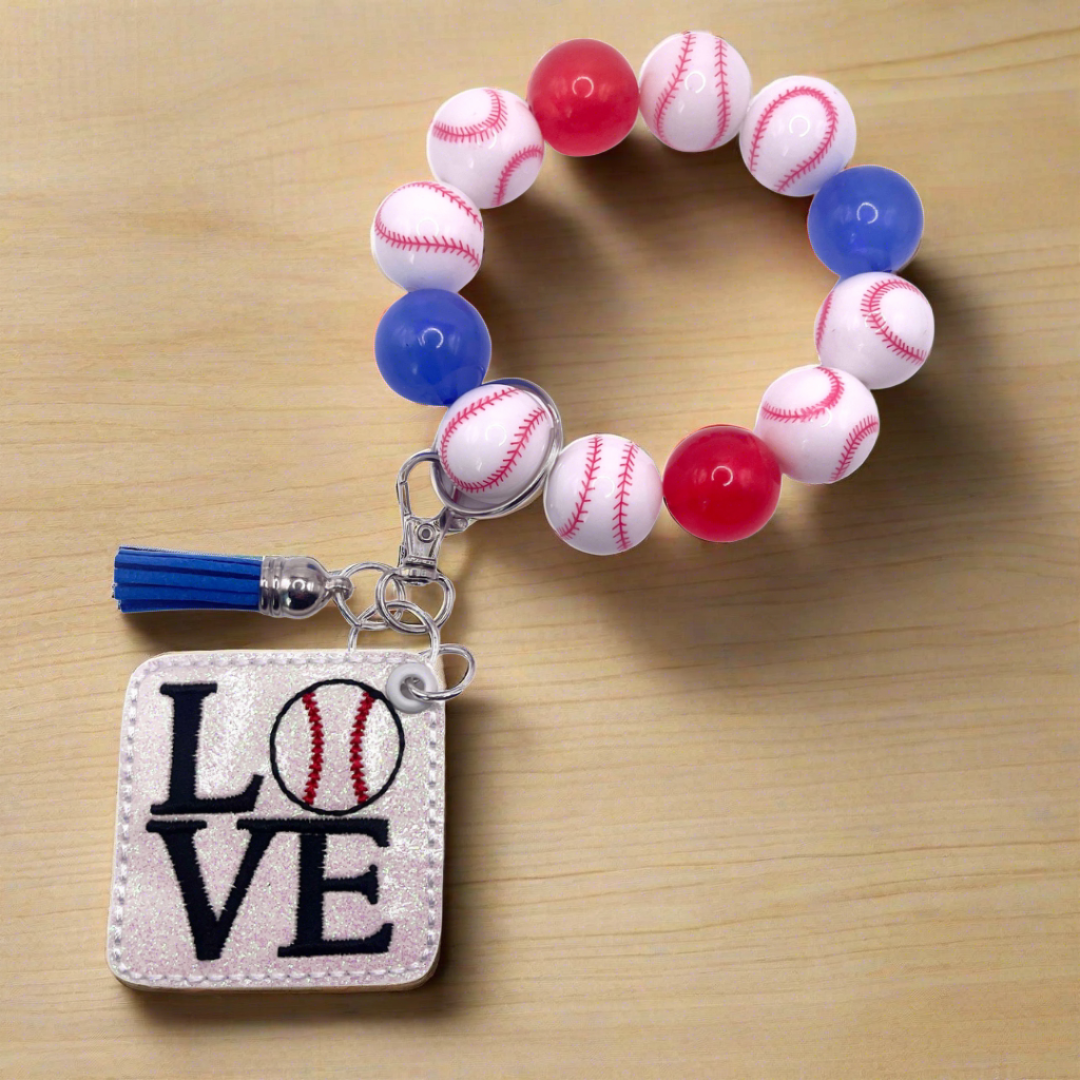 Baseball Love Keychain with Beaded Wristlet