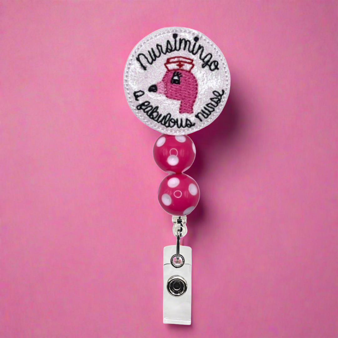 Nursimingo, a fabulous Nurse Flamingo Badge Reel