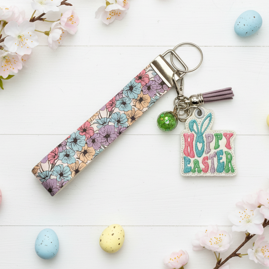 Hoppy Easter Keychain and Wristlet, handmade keychain wristlet - view 2