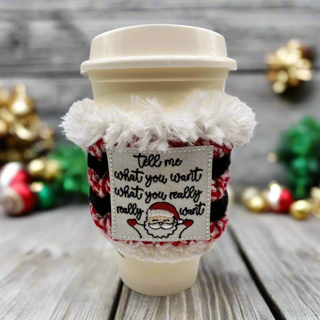 Tell Me What You Want Coffee Cozy, handmade drink sleeve - view 3