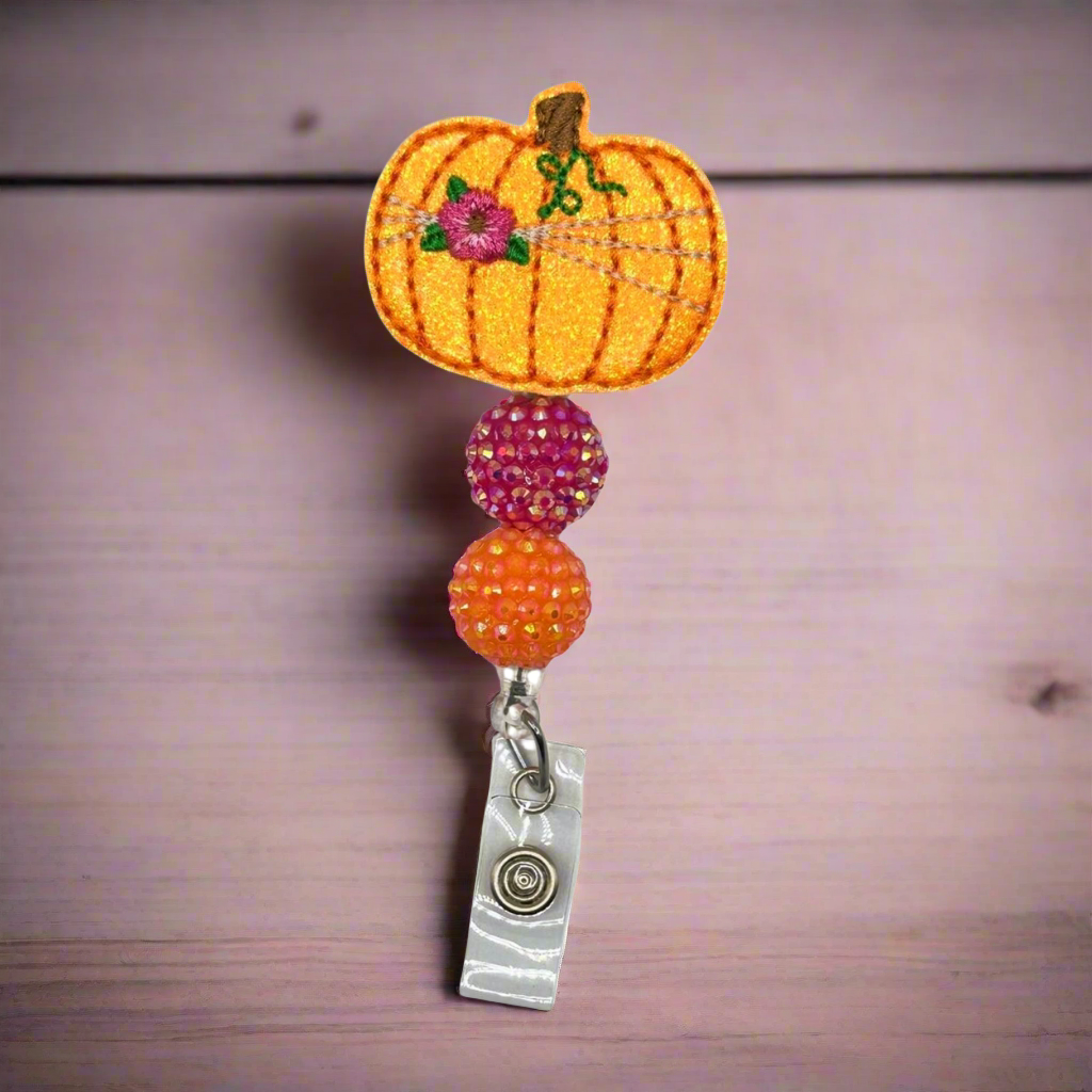 Pink Flower Pumpkin Badge Reel