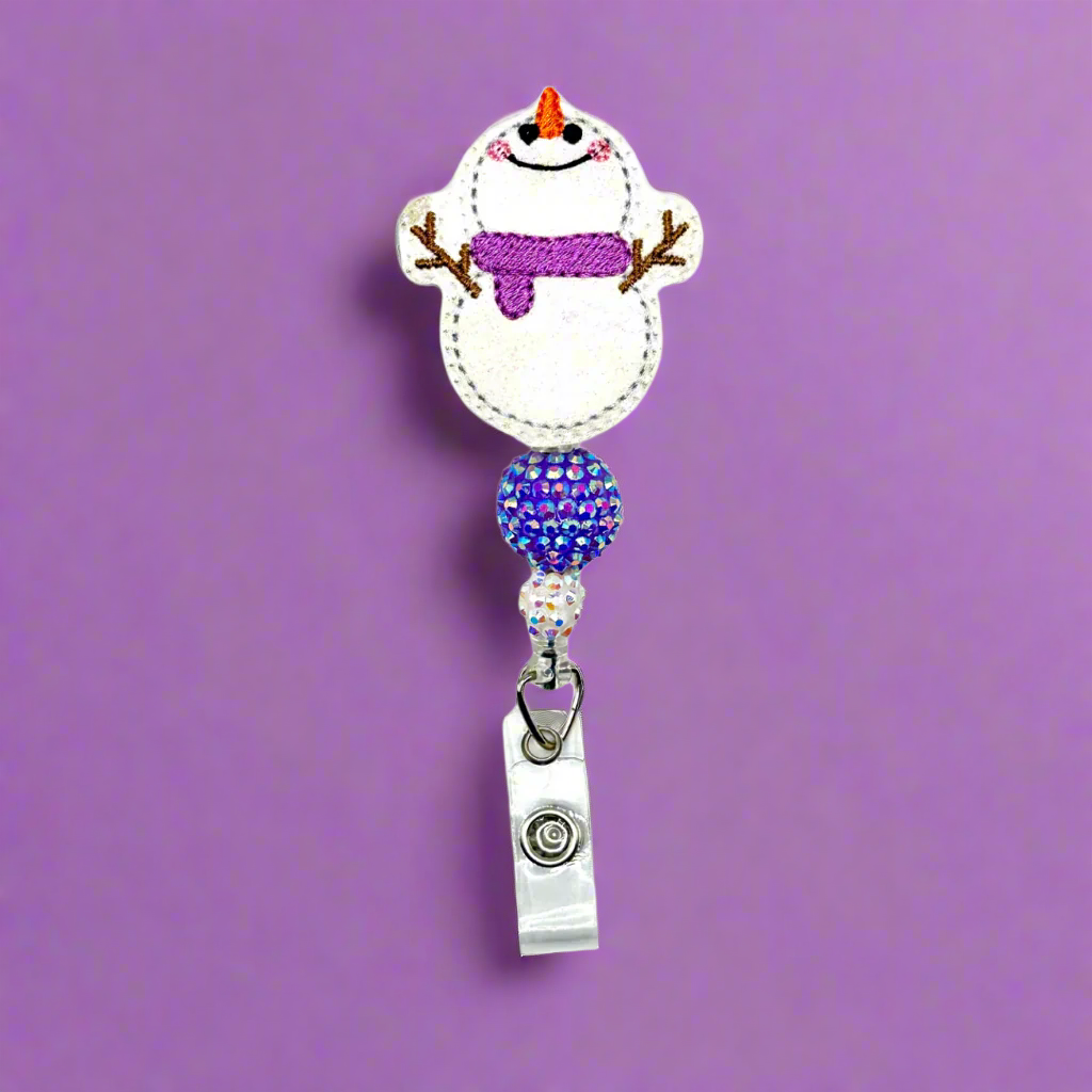 Snowman With Scarf Badge Reel