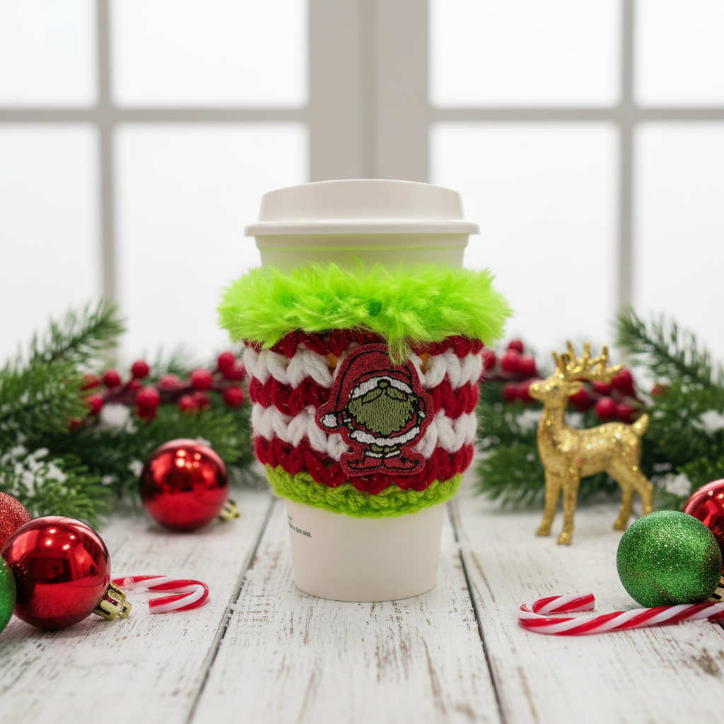 Green Gnome Coffee Cozy, handmade drink sleeve - view 2