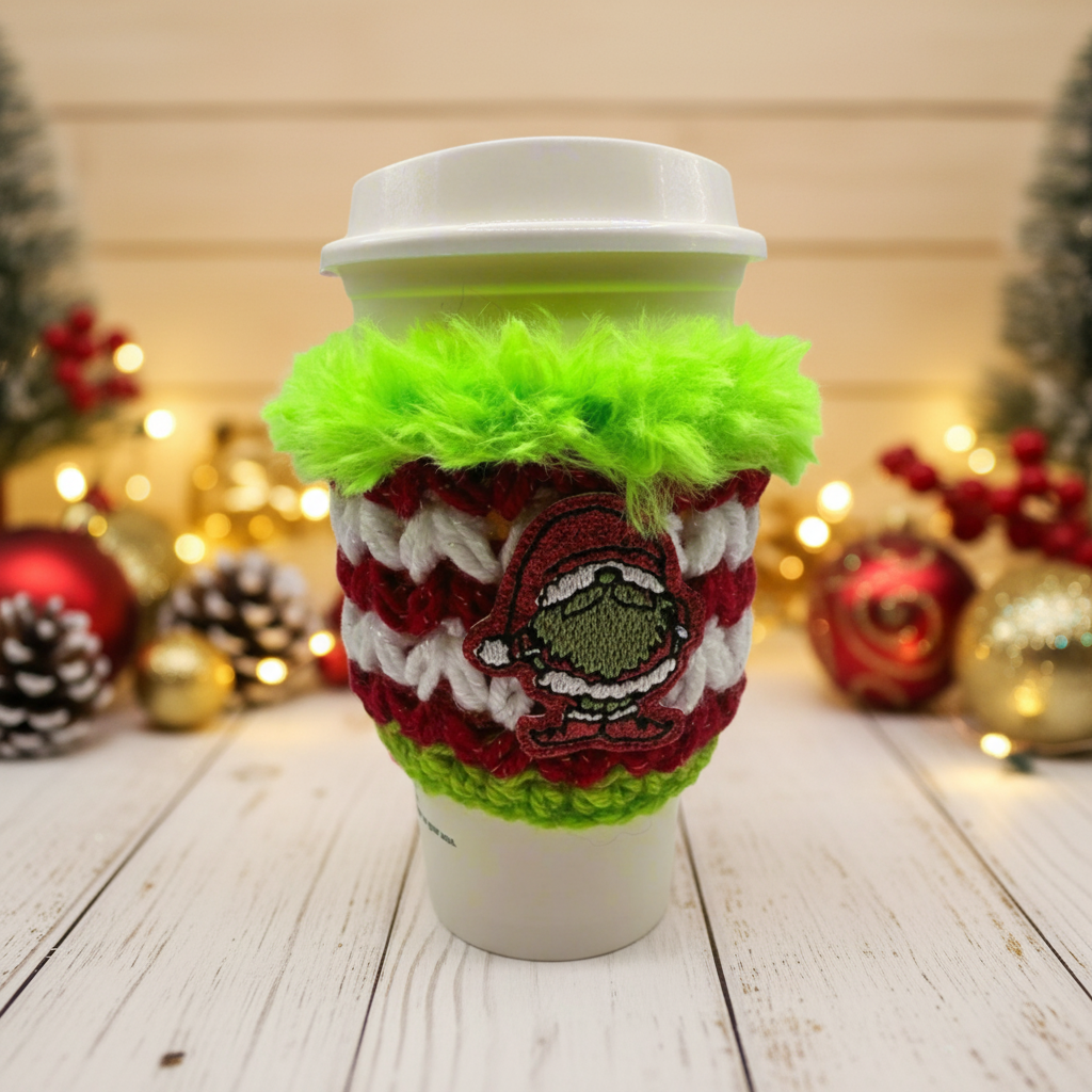 Green Gnome Coffee Cozy, handmade drink sleeve - view 3