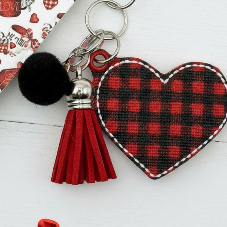 Buffalo Plaid Heart Keychain and Wristlet, handmade keychain wristlet - view 2