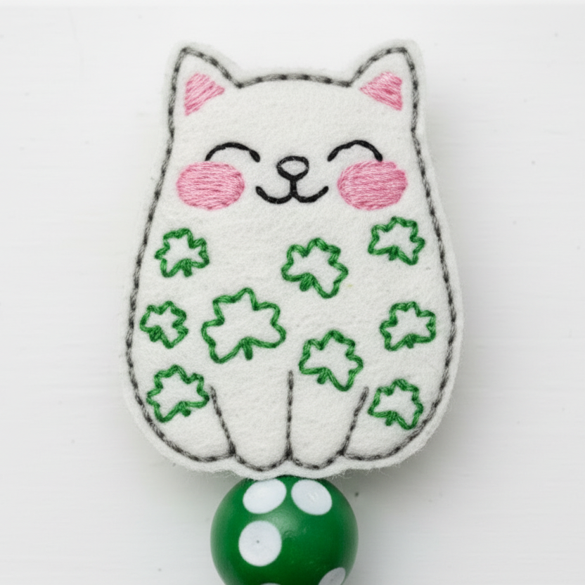 Shamrock Cat Badge Reel, handmade retractable ID badge reel - view 2
