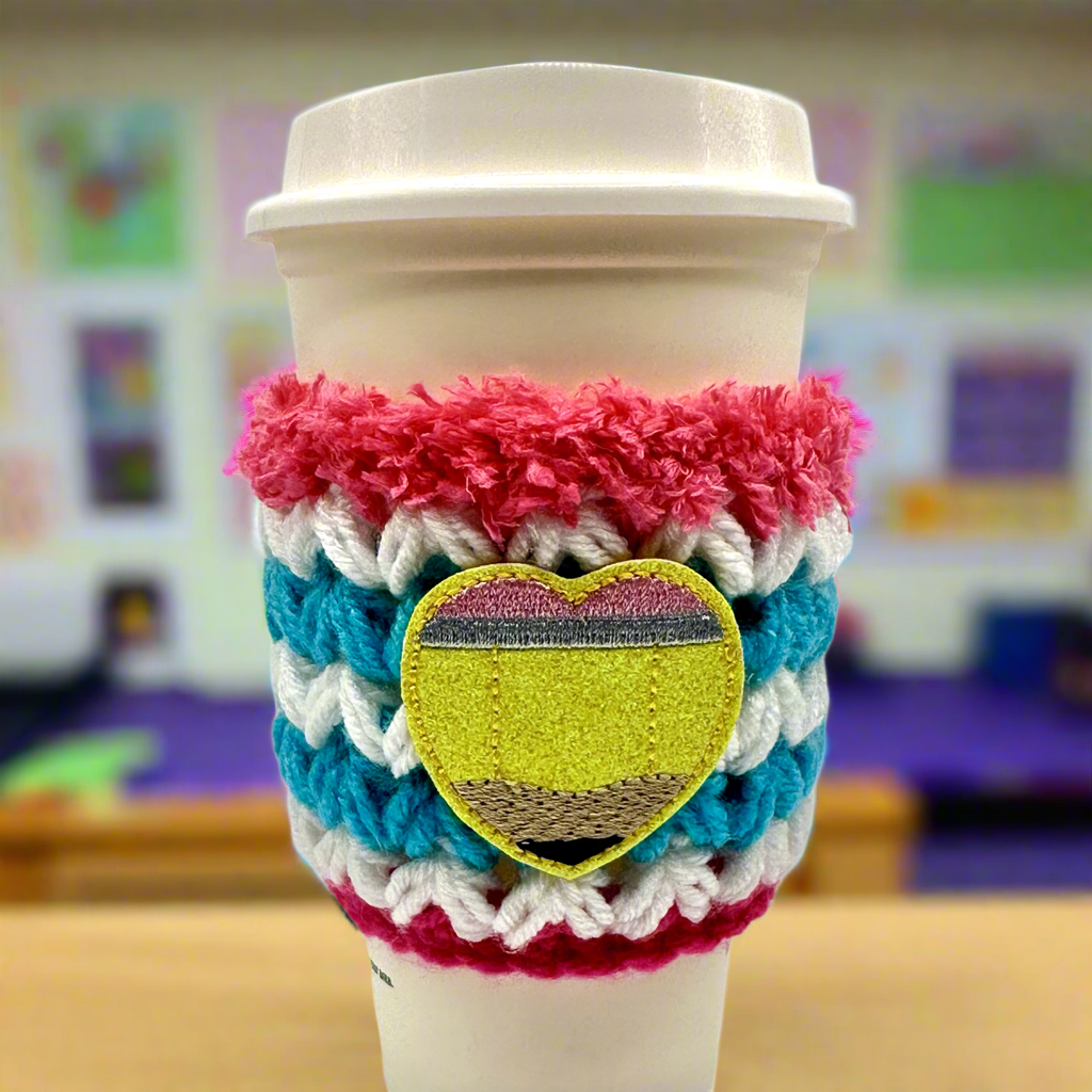 Pencil Heart Crocheted Coffee Cozy