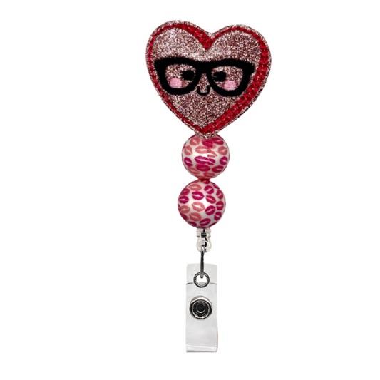 Nerdy Heart Beaded Badge Reel