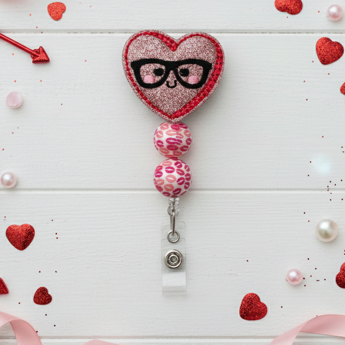 Nerdy Heart Beaded Badge Reel