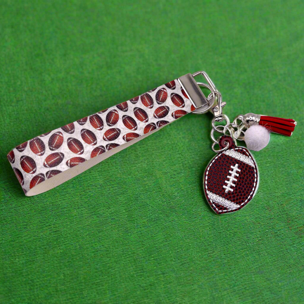 Red and White Football Keychain and Wristlet