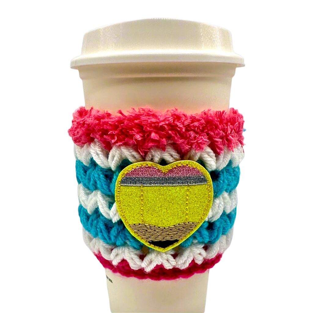 Pencil Heart Crocheted Coffee Cozy