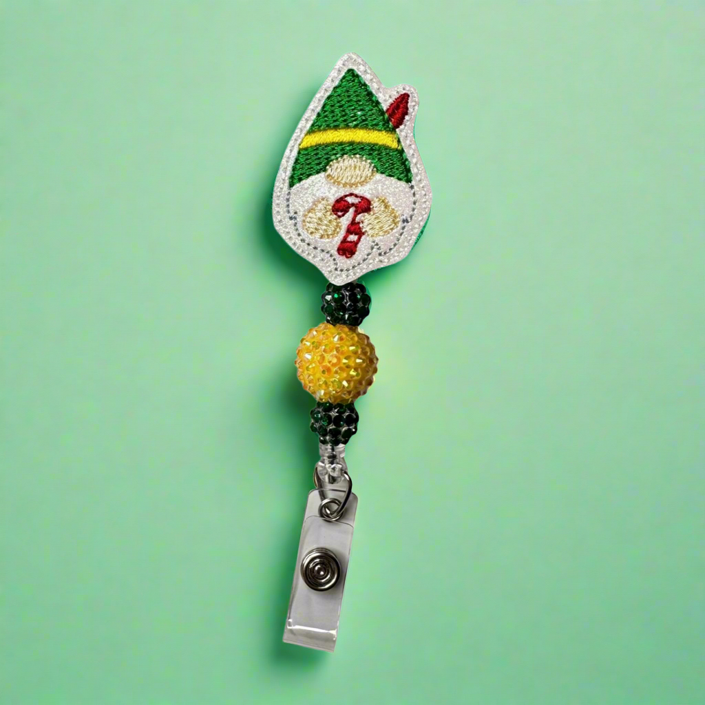 Candy Cane Gnome Beaded Badge Reel