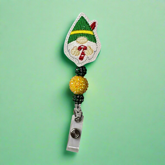 Candy Cane Gnome Beaded Badge Reel