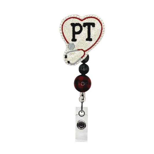 Physical Therapy Stethoscope Heart Beaded Badge Reel