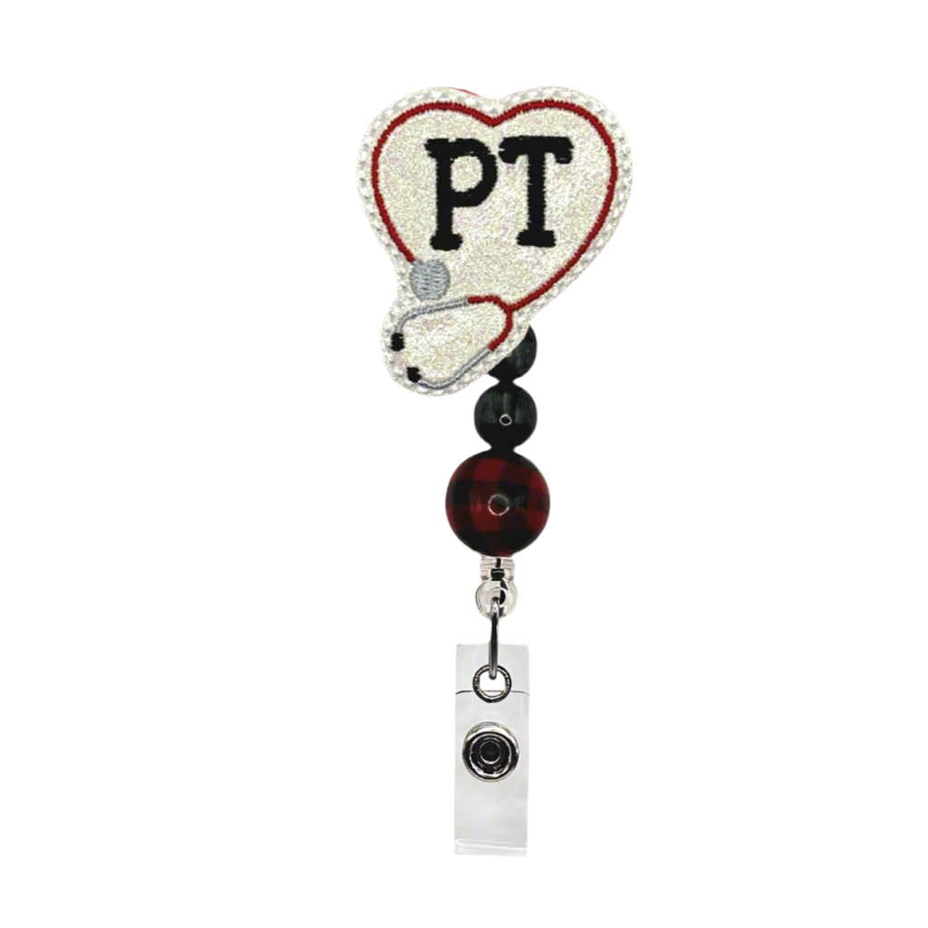 Physical Therapy Stethoscope Heart Beaded Badge Reel