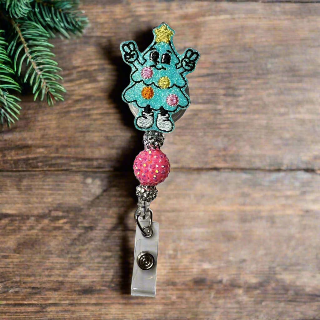 Retro Christmas Tree Badge Reel