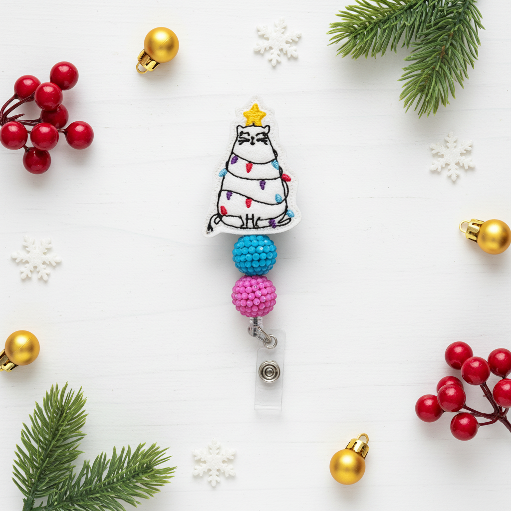 Cat Tree Beaded Badge Reel