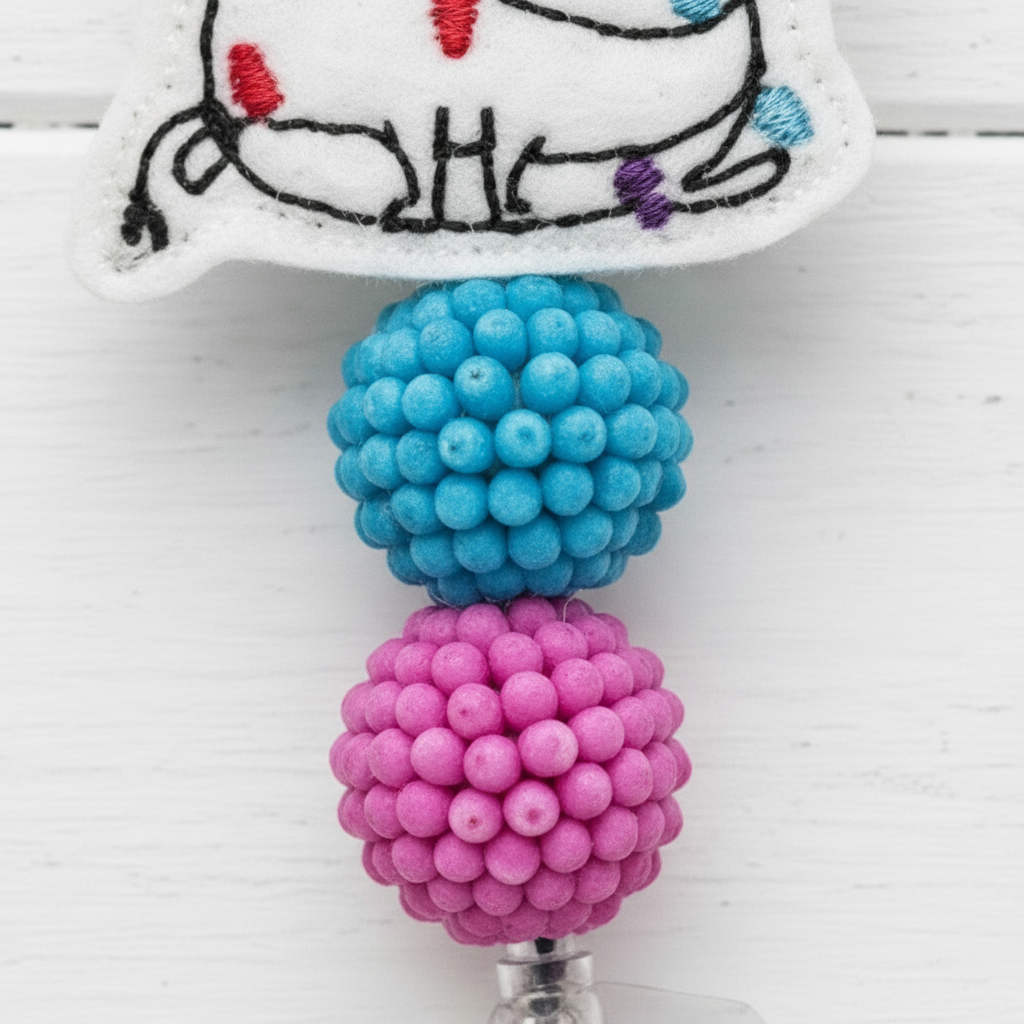 Cat Tree Beaded Badge Reel, handmade retractable ID badge reel - view 3