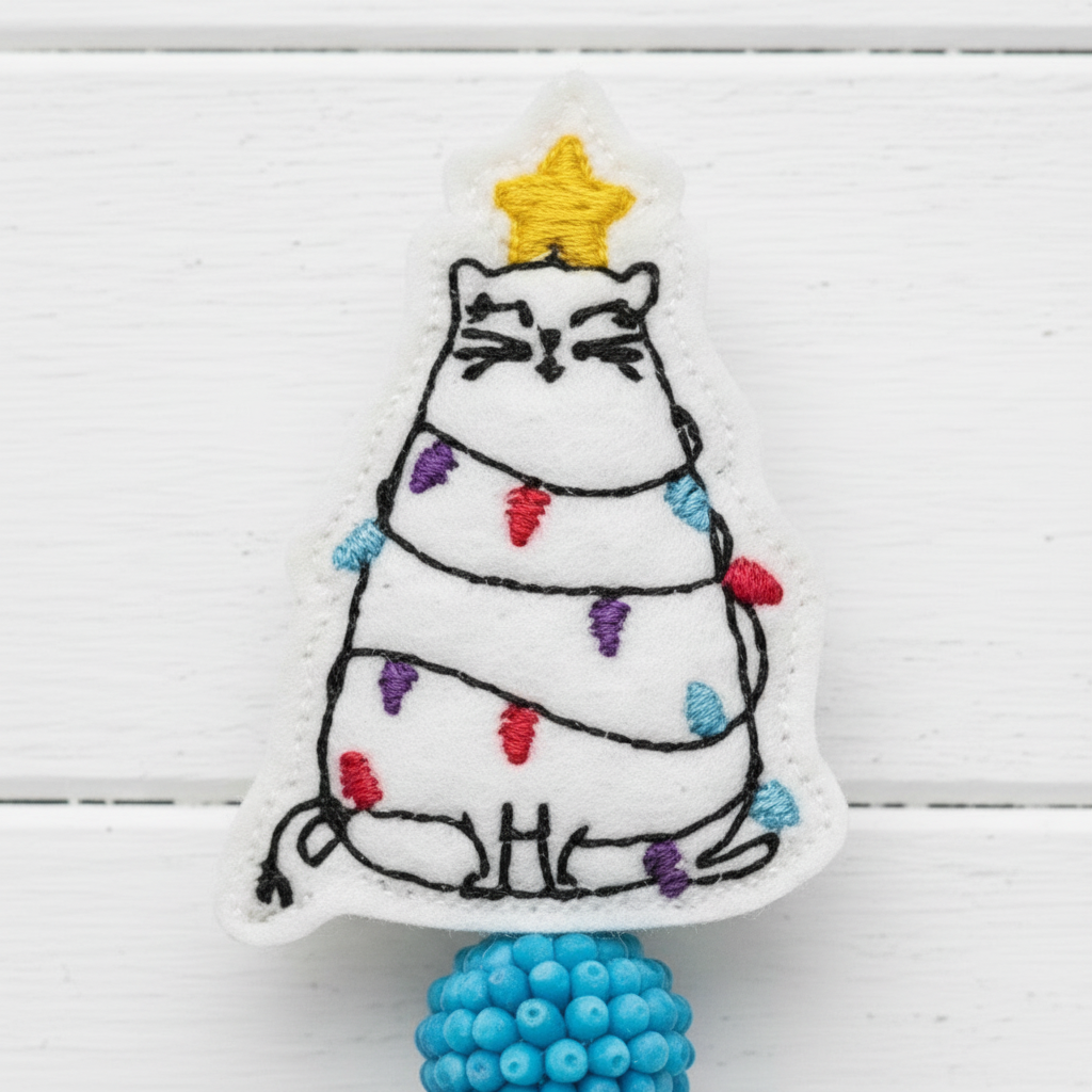 Cat Tree Beaded Badge Reel, handmade retractable ID badge reel - view 2