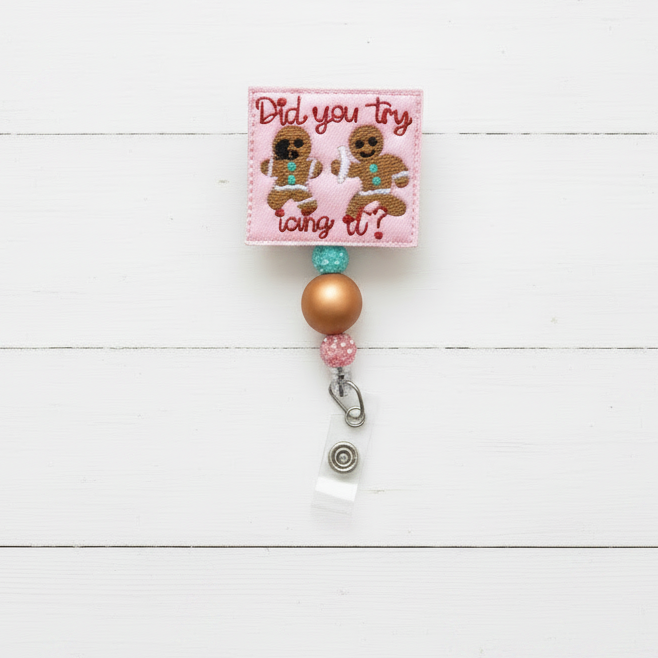 Try Icing It Gingerbread Badge Reel, handmade retractable ID badge reel