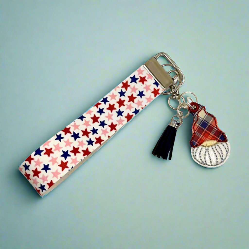 Patriotic Plaid Gnome Keychain and Wristlet