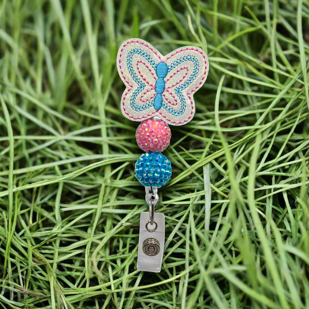 Pink and Blue Butterfly Badge Reel